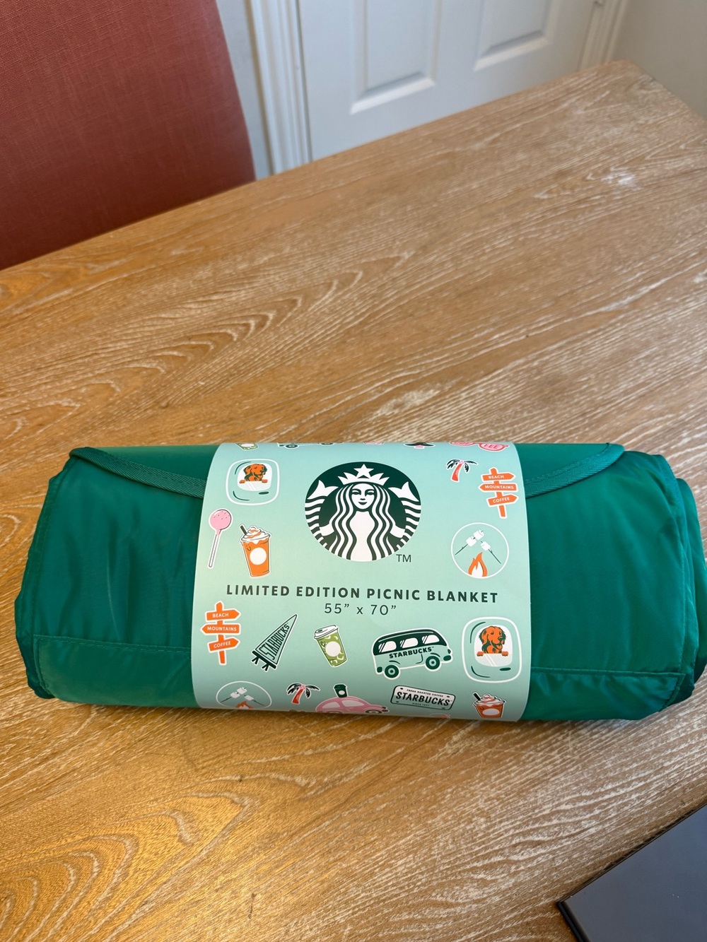 New!! Starbucks Limited Edition Green Picnic Blanket - 55" x 70"